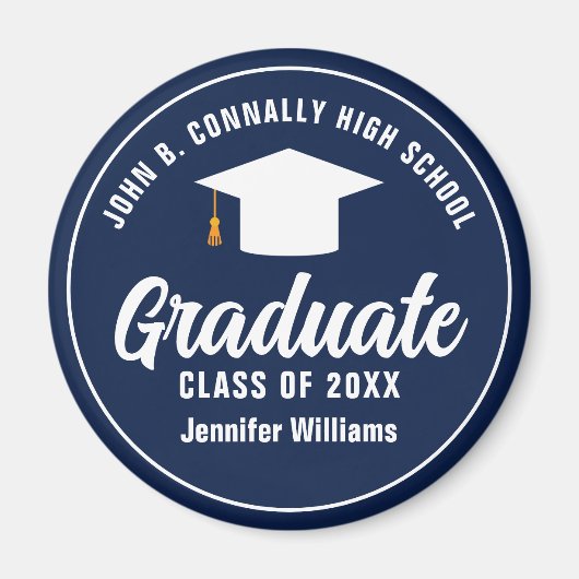 Navy Blue White Graduate Custom Graduate Party Magnet (Vorne)
