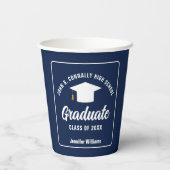 Navy Blue White Graduate Custom Graduate Party Pappbecher (Rückseite)