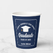 Navy Blue White Graduate Custom Graduate Party Pappbecher (Vorderseite)