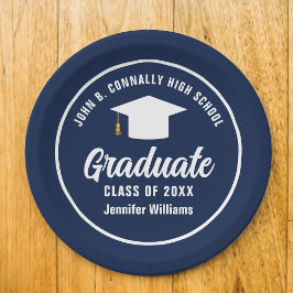 Navy Blue White Graduate Custom Graduate Party Pappteller