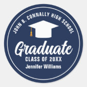 Navy Blue White Graduate Custom Graduate Party Runder Aufkleber (Vorderseite)