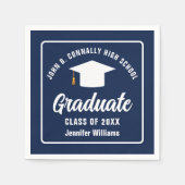 Navy Blue White Graduate Custom Graduate Party Serviette (Vorderseite)