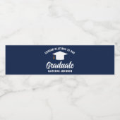 Navy Blue White Graduate Custom Graduate Party Wasserflaschenetikett (Einzelnes Label)