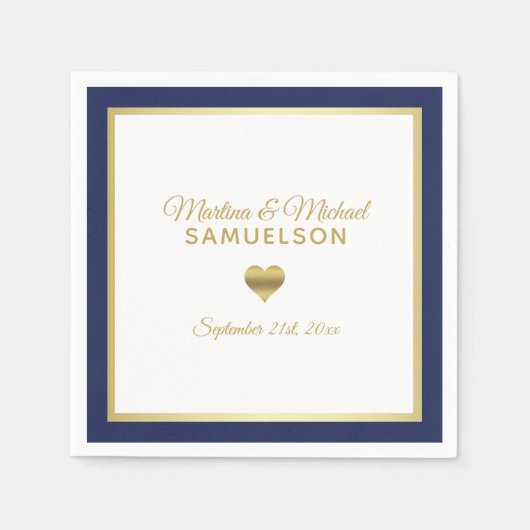 Navy Blue White Heart Frame Wedding Serviette (Vorderseite)