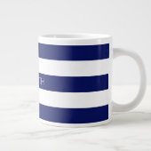 Navy Blue White Horiz Preppy Strip #3 Monogram Jumbo-Tasse (Rechts)