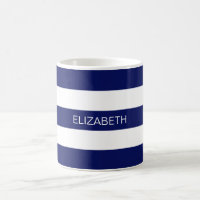 Navy Blue White Horiz Preppy Strip #3 Monogram