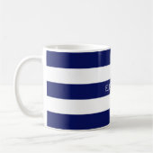Navy Blue White Horiz Preppy Strip #3 Monogram Kaffeetasse (Links)