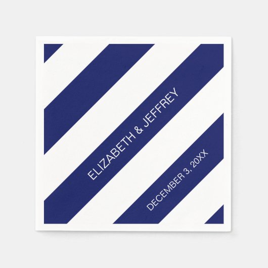 Navy Blue White Horiz Preppy Strip #3 Monogram Serviette (Vorderseite)