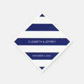 Navy Blue White Horiz Preppy Strip #3 Monogram Serviette (Ecke)