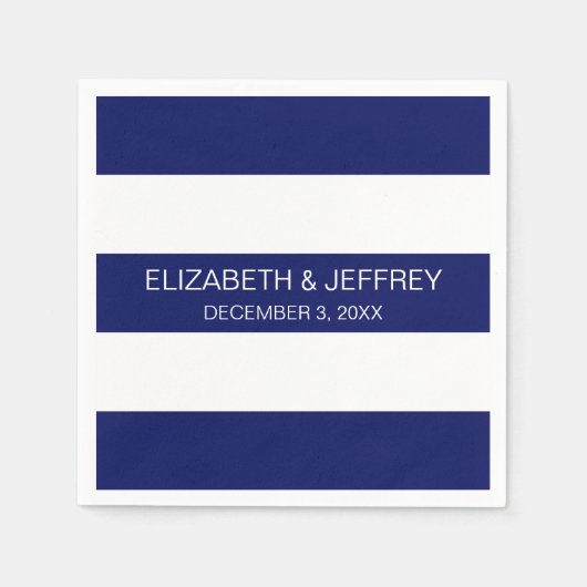 Navy Blue White Horiz Preppy Strip #3 Monogram Serviette (Vorderseite)