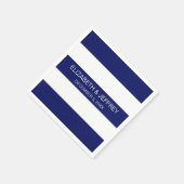 Navy Blue White Horiz Preppy Strip #3 Monogram Serviette (Ecke)