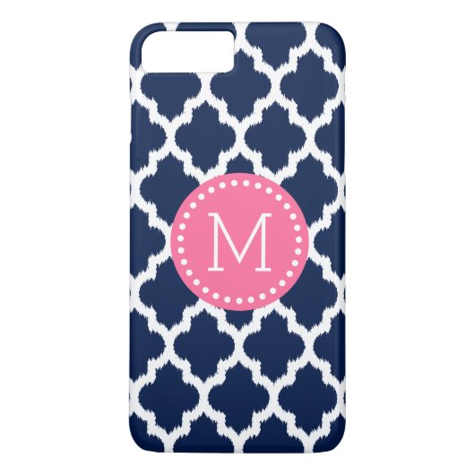 Navy-Blue & White Ikat Quatrefolienpinke Akzente Case-Mate iPhone Hülle (Rückseite)