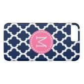 Navy-Blue & White Ikat Quatrefolienpinke Akzente Case-Mate iPhone Hülle (Rückseite (Horizontal))