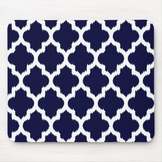 Navy Blue & White Ikat Tribal Geometrie Muster Mousepad (Vorne)