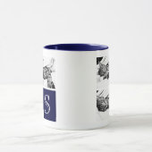 Navy Blue & White Instagram Foto Collage Monogram Tasse (Zentrum)