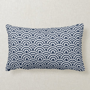 Navy Blue White Japanese Wave Pattern Lendenkissen