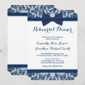 Navy Blue & White Lace Bow Probe Dinner Einladung (Vorne/Hinten)