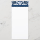 Navy Blue & White Lace Bow Slim Dinner Menu Menükarte (Rückseite)