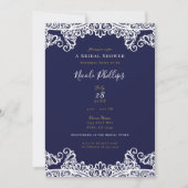 Navy Blue & White Lace Elegantes Brautparty Einladung (Vorderseite)