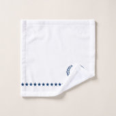 Navy Blue White Laurel Wreath Monogram Badhandtuch Set (Waschlappen)