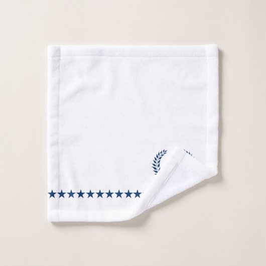 Navy Blue White Laurel Wreath Monogram Badhandtuch Set (Waschlappen)
