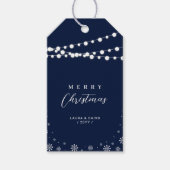 Navy Blue & White | Lights & Snow Frohe Weihnachte Geschenkanhänger (Vorderseite)