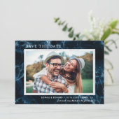 Navy Blue White Marble Save the Date Foto Card (Stehend Vorderseite)