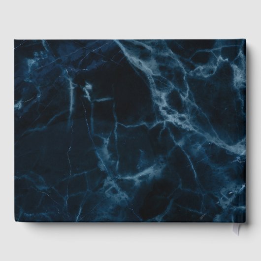 Navy Blue White Marble Wedding Gästebuch (Rückseite)