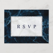 Navy Blue White Marble Wedding RSVP