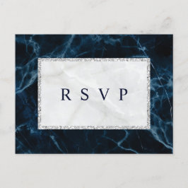 Navy Blue White Marble Wedding RSVP Einladungspostkarte