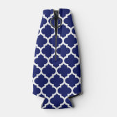 Navy Blue White marokkanische Quatrefolienmuster # Flaschenkühler (Rückseite)