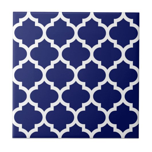Navy Blue White marokkanische Quatrefolienmuster # Fliese (Vorderseite)
