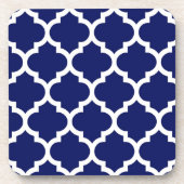 Navy Blue White marokkanische Quatrefolienmuster # Getränkeuntersetzer (Vorderseite)