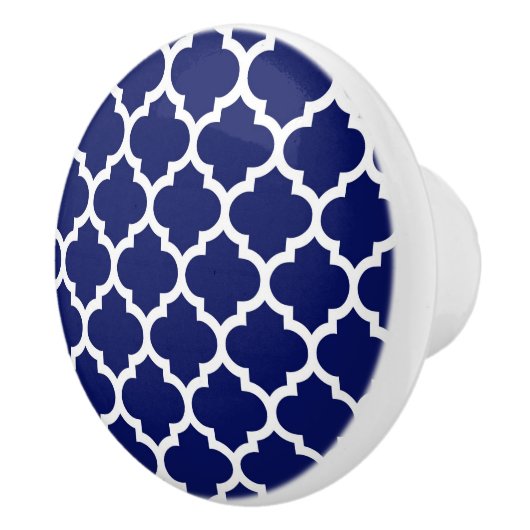 Navy Blue White marokkanische Quatrefolienmuster # Keramikknauf (Rechts)