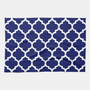 Navy Blue White marokkanische Quatrefolienmuster # Küchentuch