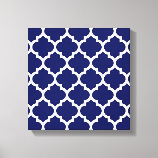 Navy Blue White marokkanische Quatrefolienmuster # Leinwanddruck (Vorderseite)
