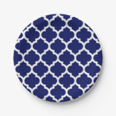 Navy Blue White marokkanische Quatrefolienmuster # Pappteller (Vorderseite)