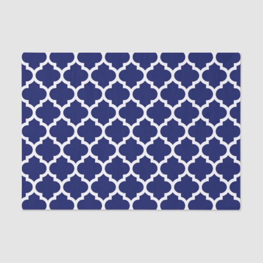 Navy Blue White marokkanische Quatrefolienmuster # Seidenpapier (Vorderseite)