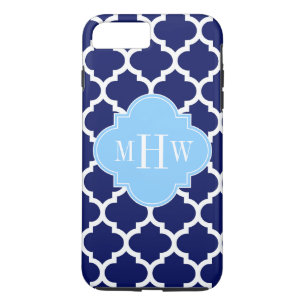 Navy Blue White Marokko #5 Sky Blue Name Monogram Case-Mate iPhone Hülle