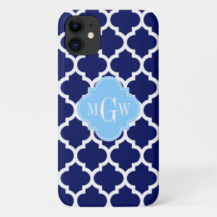 Navy Blue White Marokko #5 Sky Blue Name Monogram Case-Mate iPhone Hülle