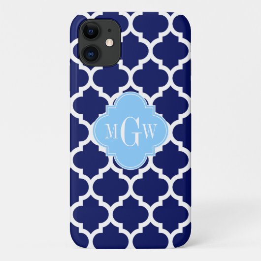 Navy Blue White Marokko #5 Sky Blue Name Monogram Case-Mate iPhone Hülle (Rückseite)