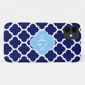 Navy Blue White Marokko #5 Sky Blue Name Monogram Case-Mate iPhone Hülle (Rückseite (Horizontal))