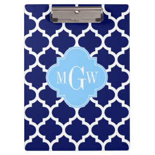 Navy Blue White Marokko #5 Sky Blue Name Monogram Klemmbrett