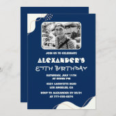 Navy Blue White Men Foto 87. Geburtstag Einladung (Vorne/Hinten)