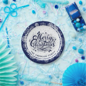 Navy Blue & White Minimal Elegant Frohe Weihnachte Pappteller (Party)