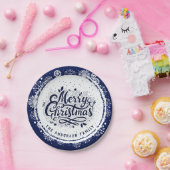 Navy Blue & White Minimal Elegant Frohe Weihnachte Pappteller (Party)