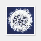 Navy Blue & White Minimal Elegante Merry Chirtsmas Serviette (Vorderseite)