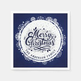 Navy Blue & White Minimal Elegante Merry Chirtsmas Serviette
