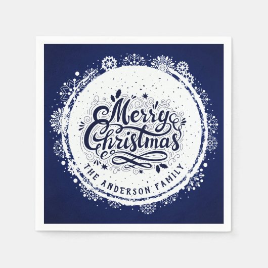 Navy Blue & White Minimal Elegante Merry Chirtsmas Serviette (Vorderseite)