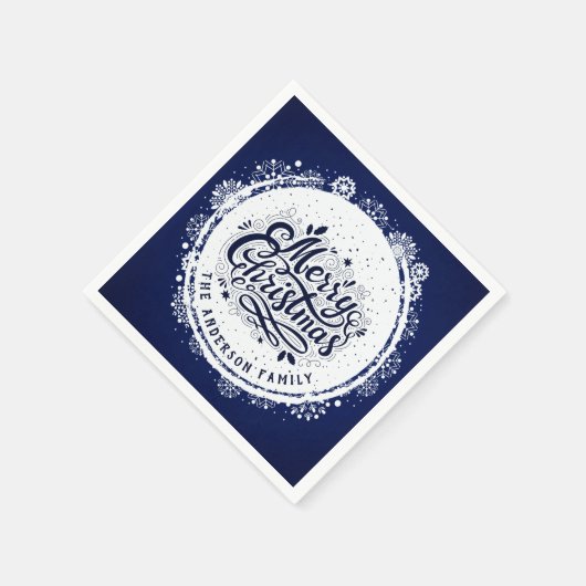 Navy Blue & White Minimal Elegante Merry Chirtsmas Serviette (Ecke)